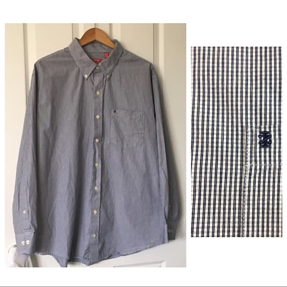 ✨ IZOD Sz 1XL Dark Blue/White Plaid Cotton Shirt